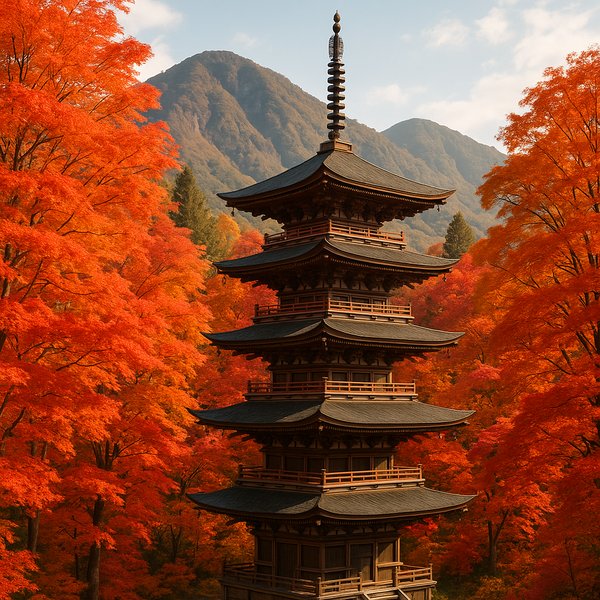Five-Story Pagoda in Autumn Maple Grove