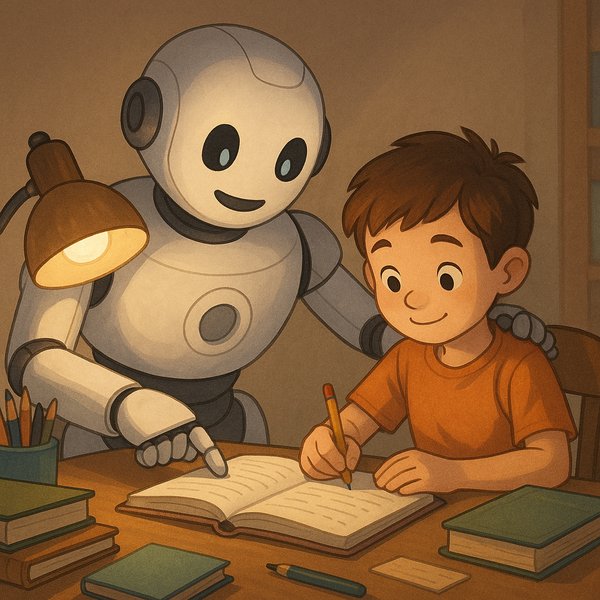 Friendly Robot Helping Child with Homework