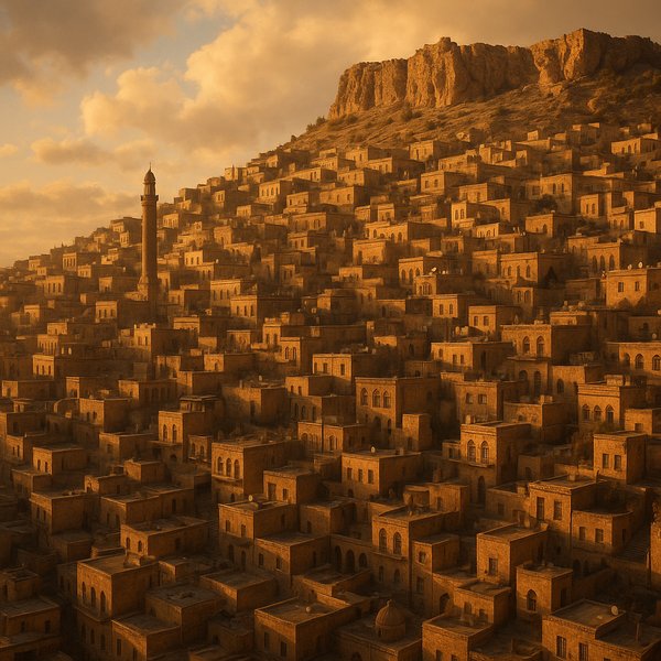 Golden Hour Over Mardin: Sandstone Houses on the Hillside