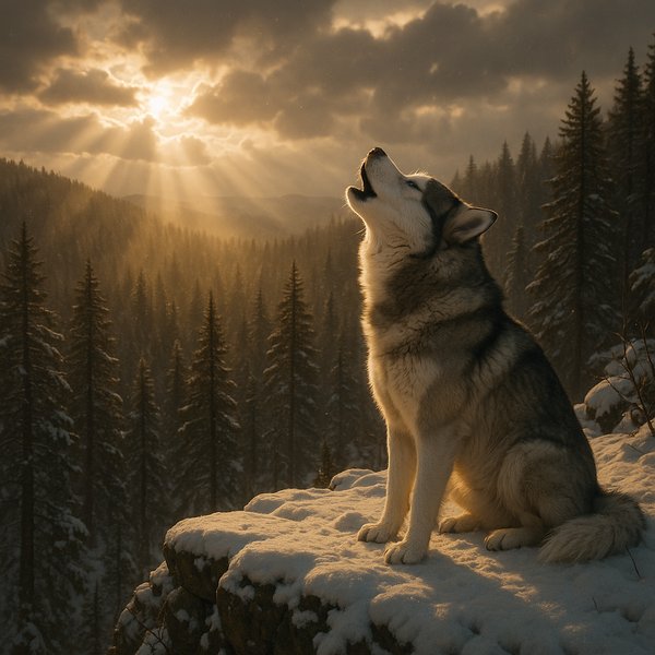 Golden Howl on the Snowy Cliff