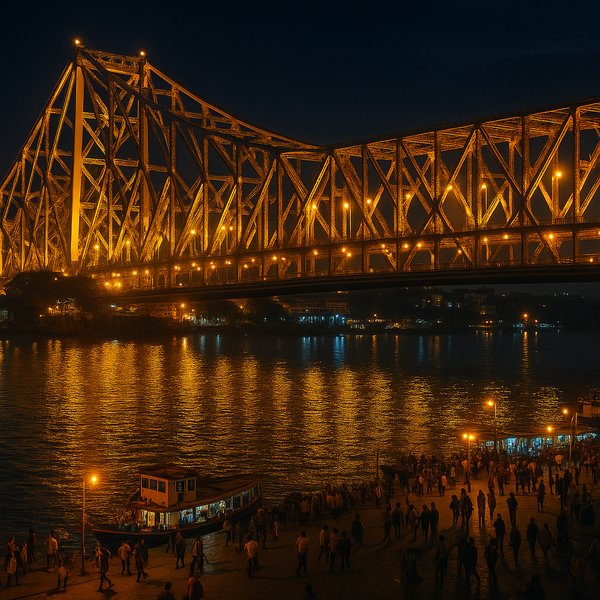 Howrah Bridge at Night — Golden Reflections