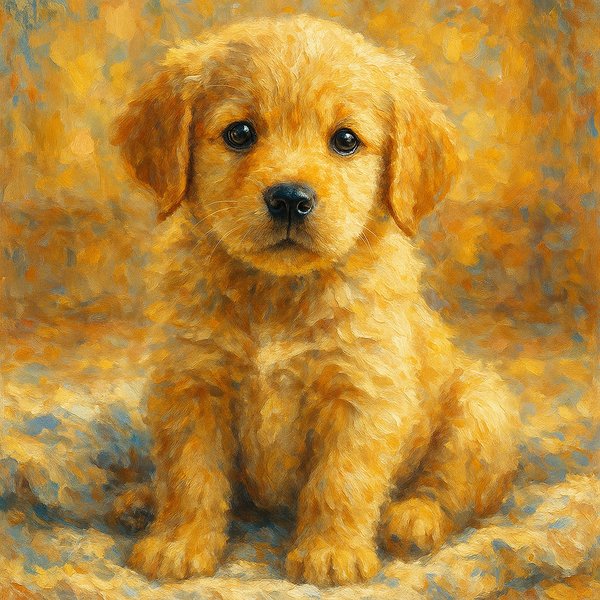 Impressionist Painting of Golden Retriever Puppy