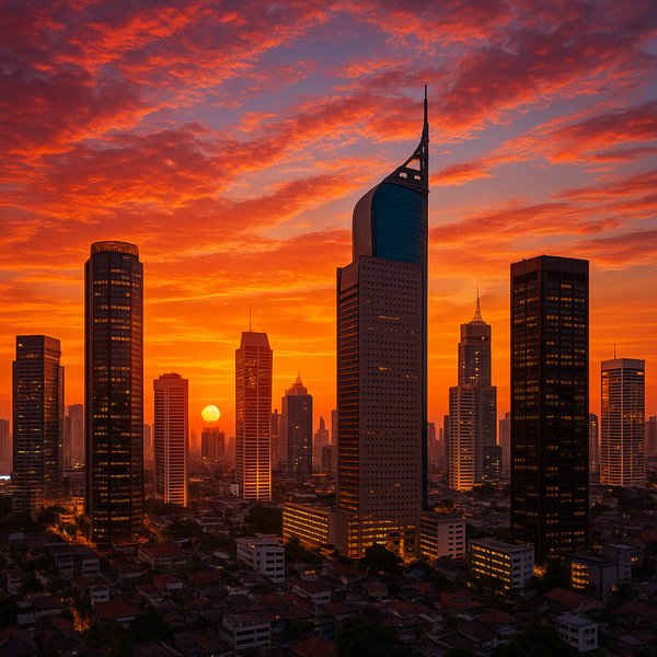 Jakarta Skyline at Tropical Sunset