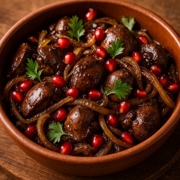 Kuchmachi — Sautéed Chicken Liver with Onions & Pomegranate