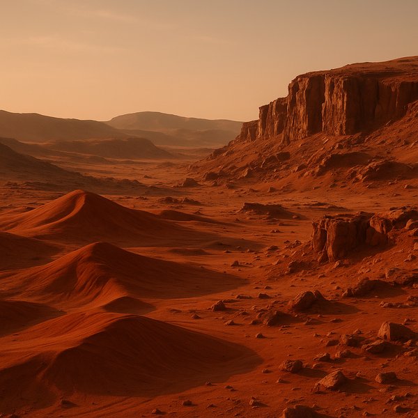 Martian Dune Valley at Golden Hour
