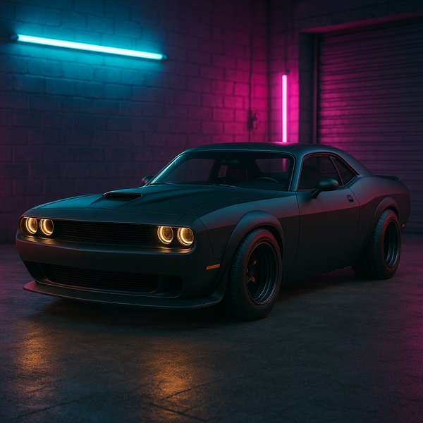 Matte Black Retro Muscle — Neon Garage Stance