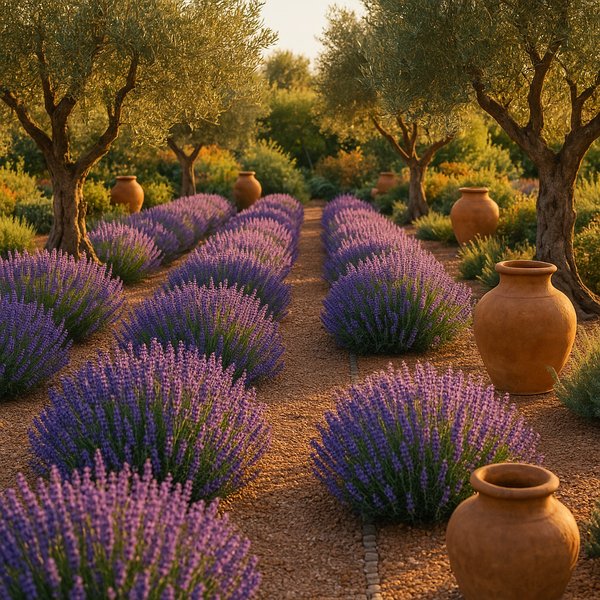 Mediterranean Lavender Garden at Golden Hour