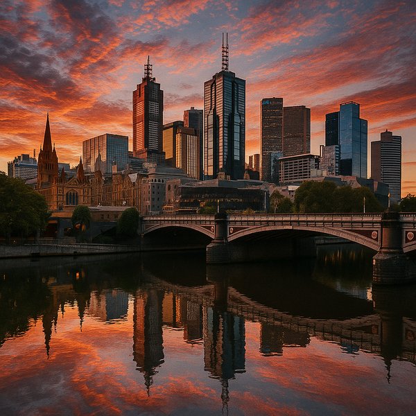 Melbourne Skyline at Sunset over the Yarra