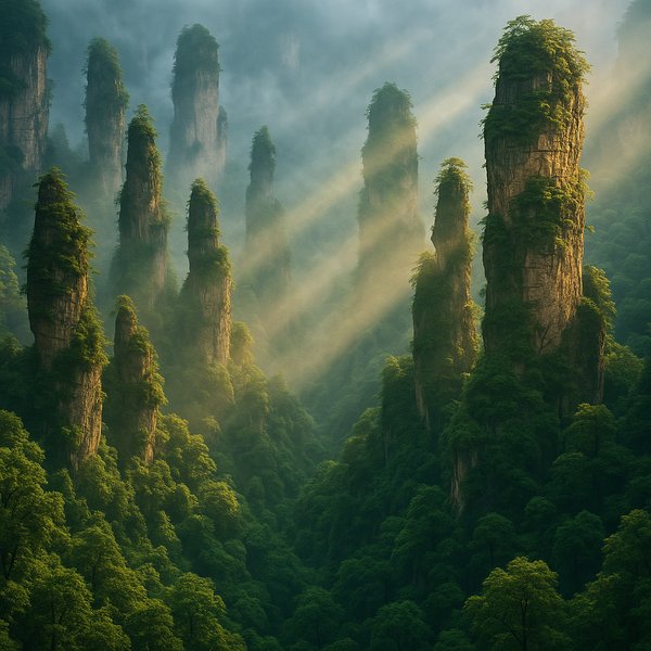Neblige Felsnadeln von Zhangjiajie