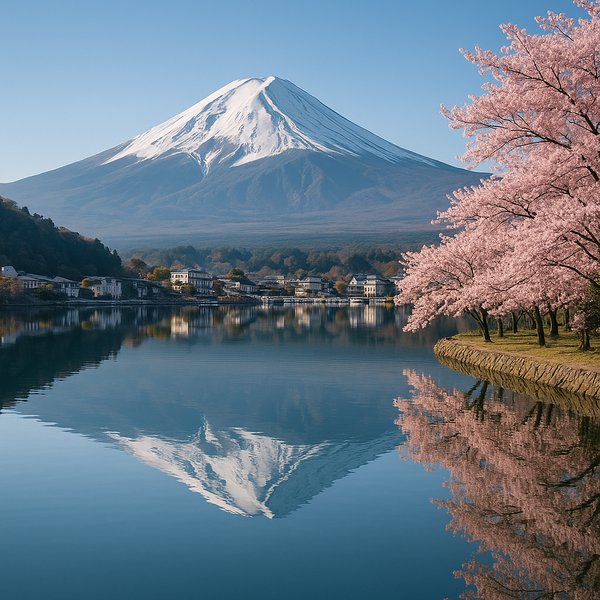 Mount Fuji Reflected — Cherry Blossoms on a Hakone Morning