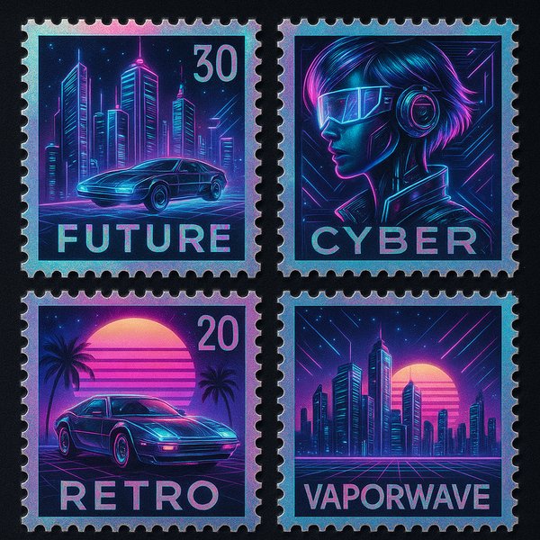 Neon Retro Cyberpunk Stamp Set