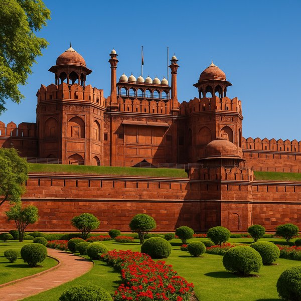 Red Fort, Delhi — Lush Gardens and Red Sandstone Facade