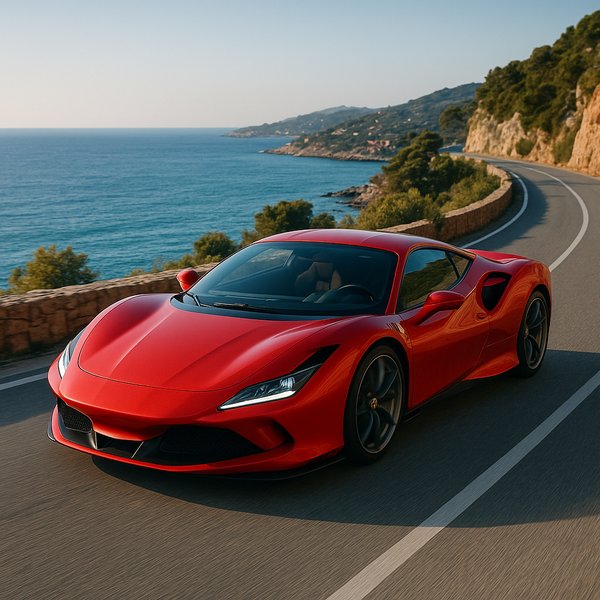 Red Mediterranean Supercar on Coastal Road