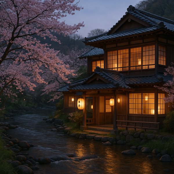 Ryokan by the River at Dusk