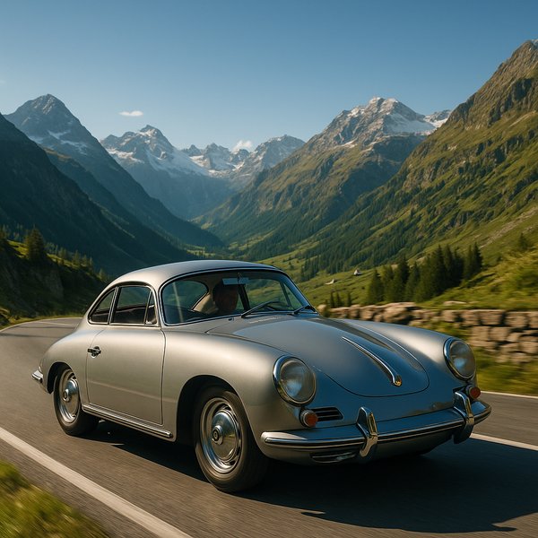Silver 1960s Porsche Through the Alps