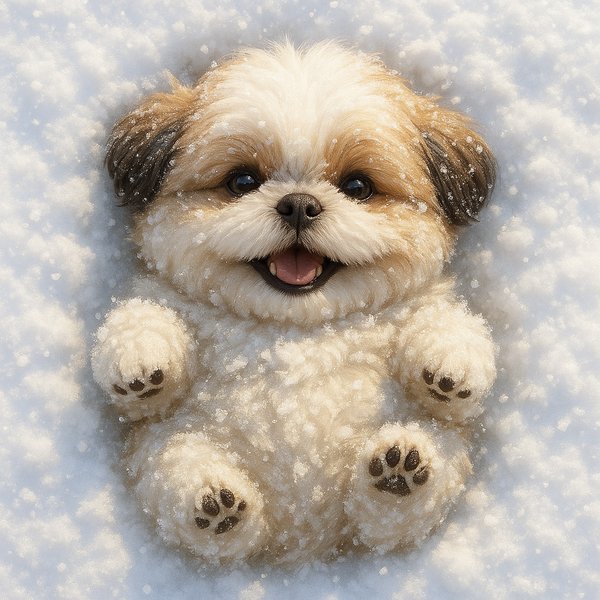 Snowy Smile: Fluffy Shih Tzu on Its Back