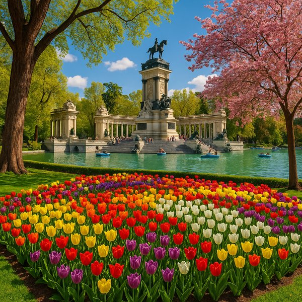 Springtime at the Retiro: Tulips and the Alfonso XII Monument