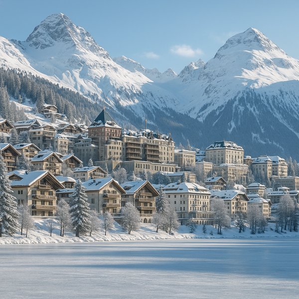 Sunlit St. Moritz — Winter Lakeside Elegance