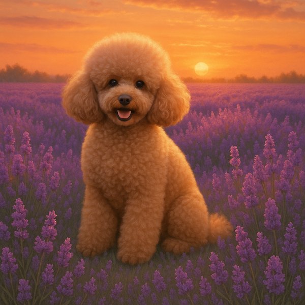 Sunset Poodle in Lavender Field