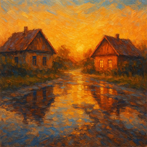 Sunset Reflections on a Rainy Lane