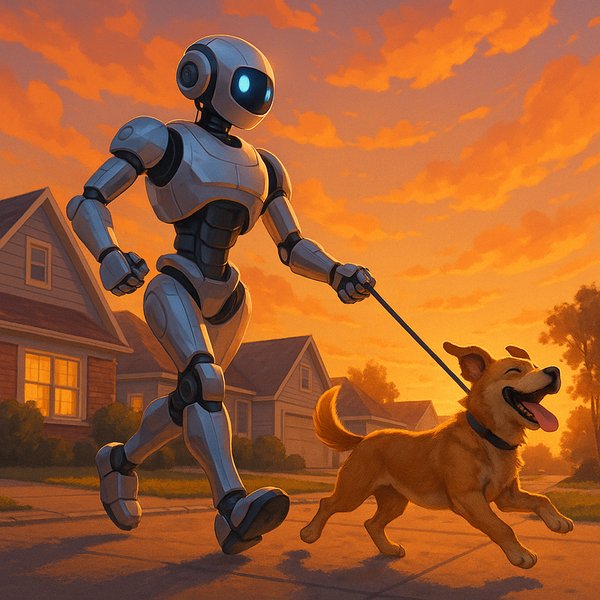 Sunset Stroll: Robot and Dog