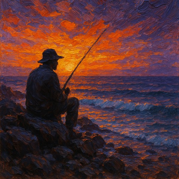 Sunset Vigil: Fisherman on the Rocks