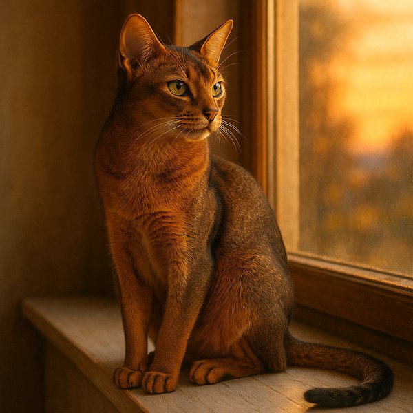 Sunset Watch: Elegant Abyssinian on a Windowsill