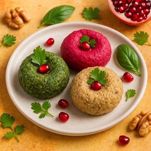 Vibrant Pkhali Trio — Spinach, Beet & Walnut Vegetable Pâtés