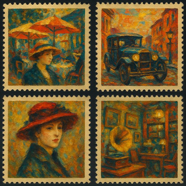 Vintage Impressions: Four Retro Stamps
