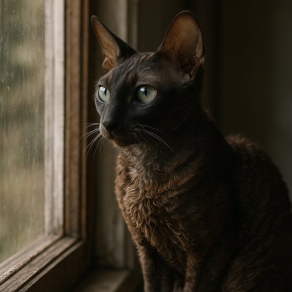 Window Gaze — Cornish Rex in Warm Morning Light