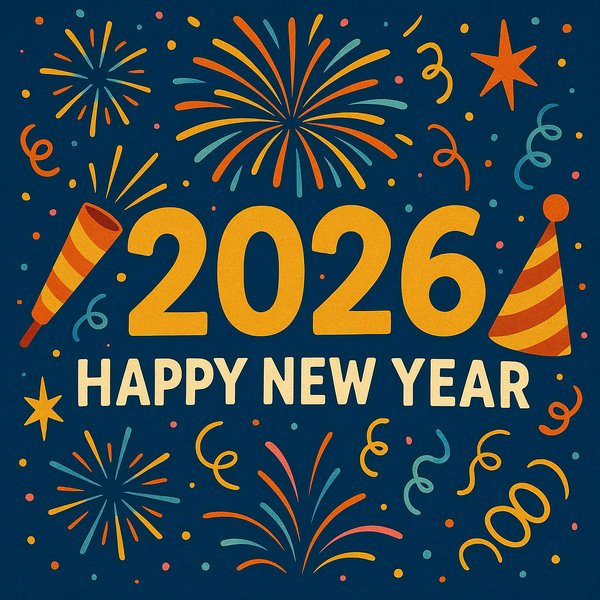 2026 Happy New Year — Festive Fireworks & Confetti