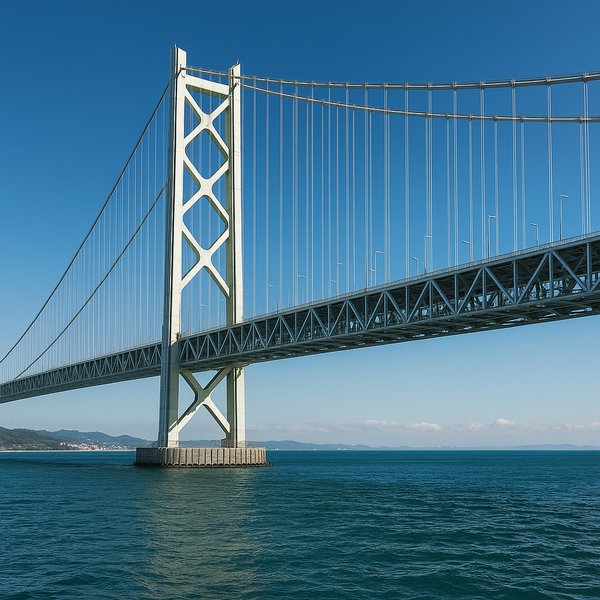 Akashi Kaikyo Bridge Over Blue Sea