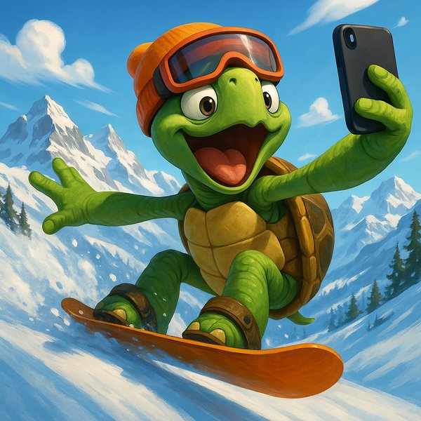 Alpine Selfie: Snowboarding Turtle