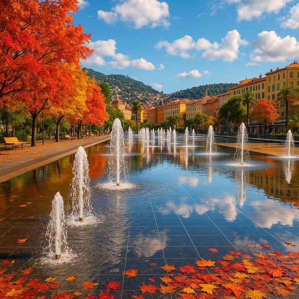 Autumn Reflections at Promenade du Paillon, Nice