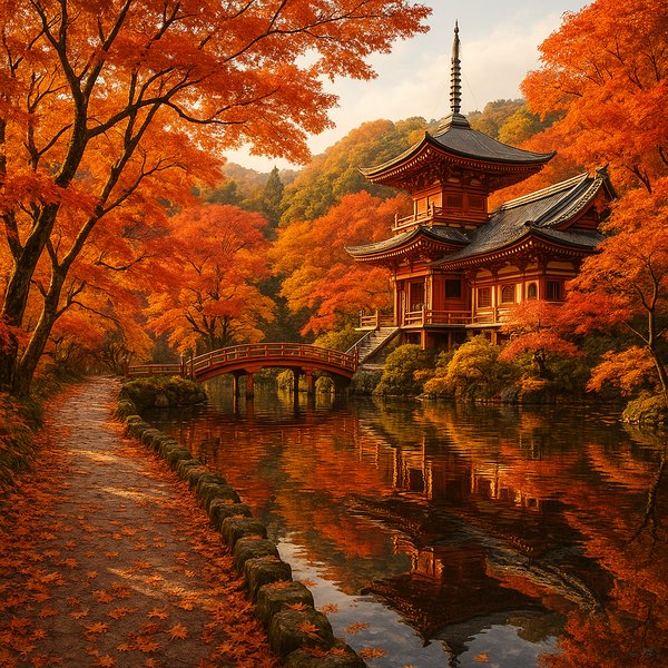 Autumn Reverie at a Kyoto Temple Pond