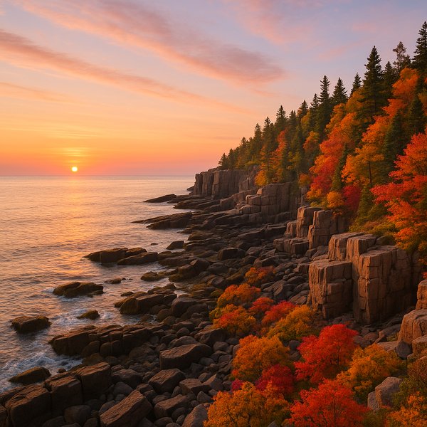 Autumn Sunrise on Acadia's Rocky Coast