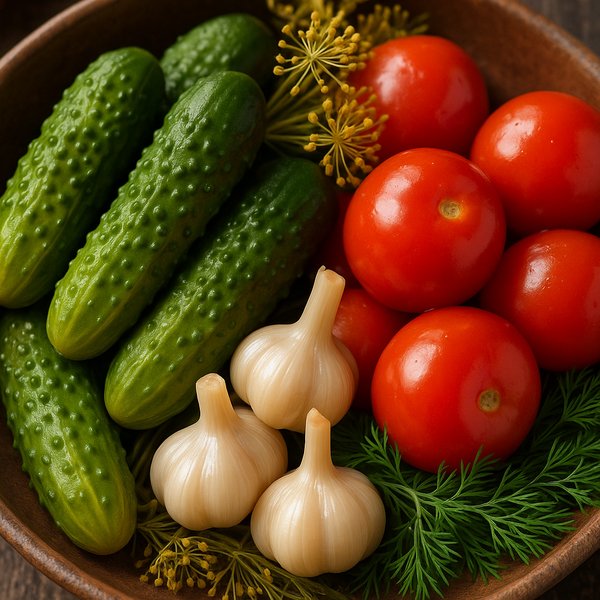 Belarus-Style Pickling: Cucumbers, Tomatoes & Garlic