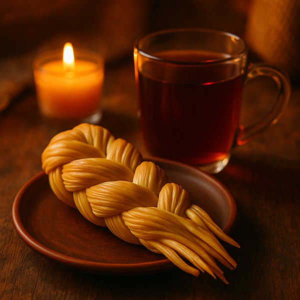 Braided Cheese and Tea in a Cozy Glow
