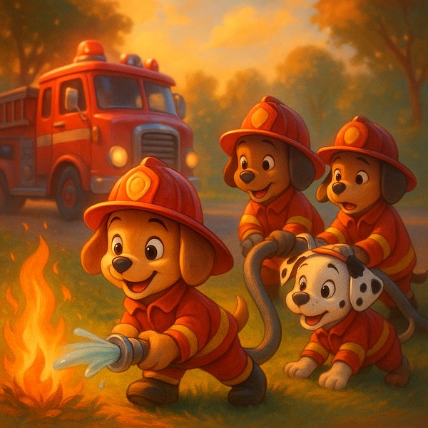 Brave Puppy Firefighters: Teamwork to the Rescue