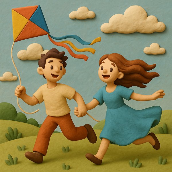 Breezy Day: Kite Run (3D Clay Cartoon)
