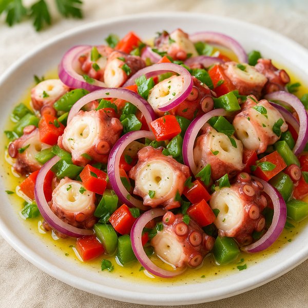 Bright Polvo (Octopus) Salad with Red Onion & Peppers