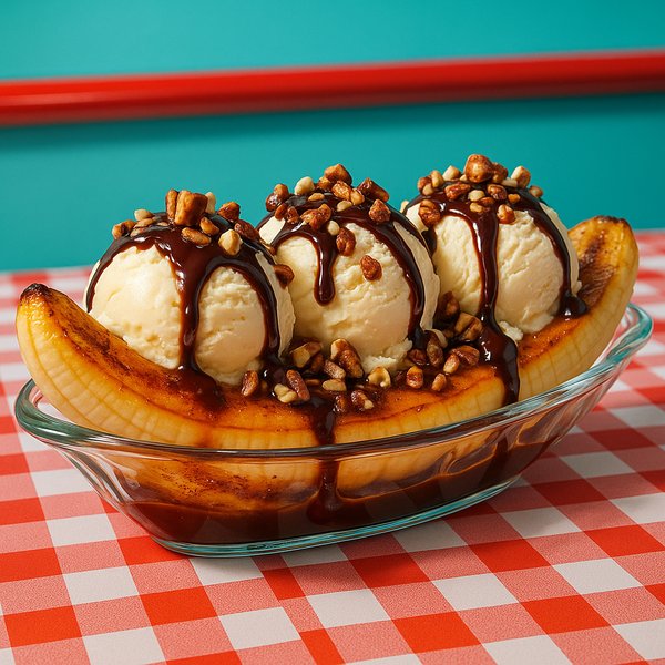 Caramelized Banana Split with Chocolate & Nuts