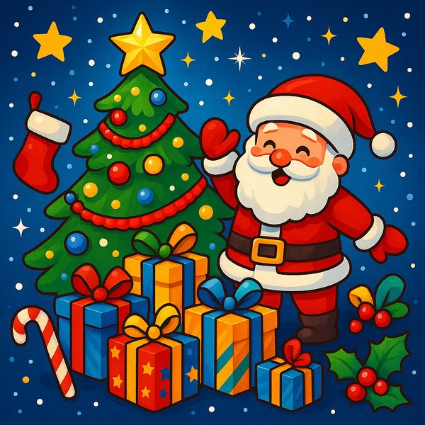 サンタとプレゼントの楽しいクリスマスの夜