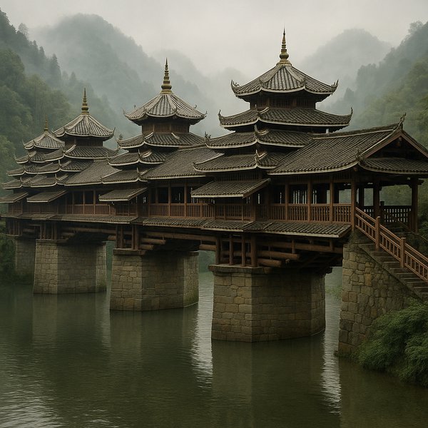 Chengyang Wind and Rain Bridge at Dawn