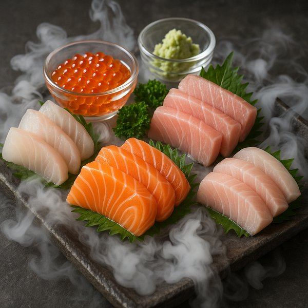 Chilled Gourmet Sashimi Board with Ikura and Dry Ice