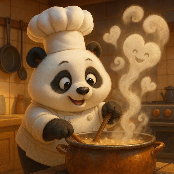 Chubby Panda Chef Stirring a Magical Pot