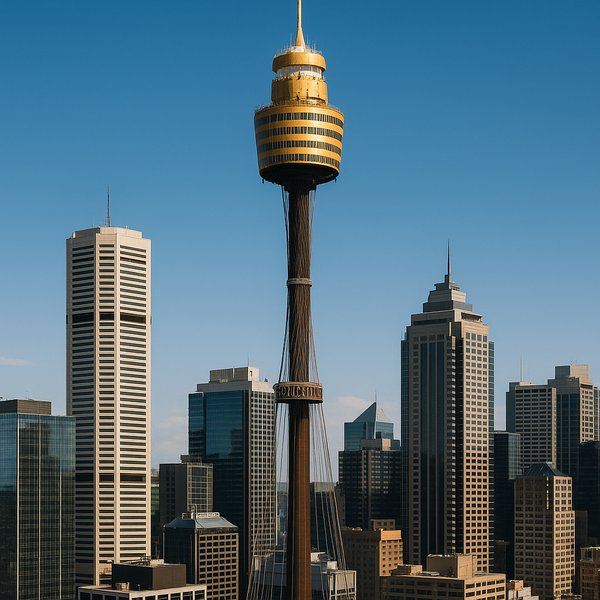 Cinematic View of Sydney Tower Against a Clear Blue Sky