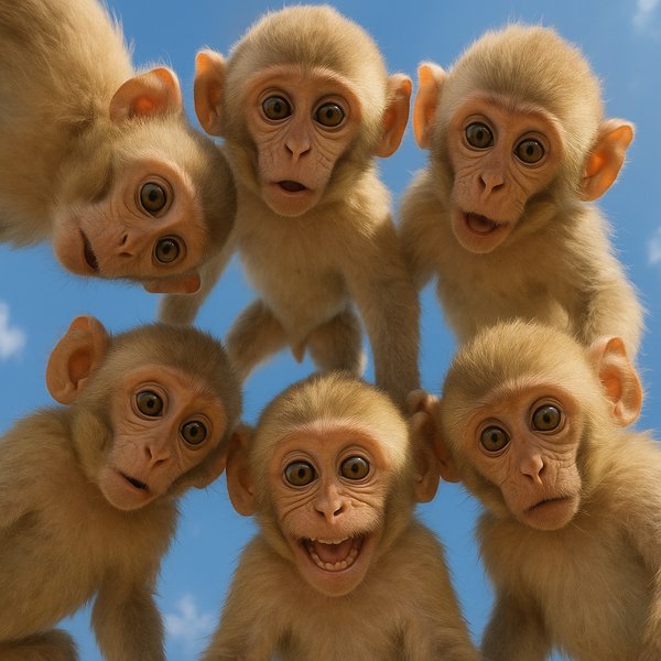 Circle of Curious Baby Monkeys