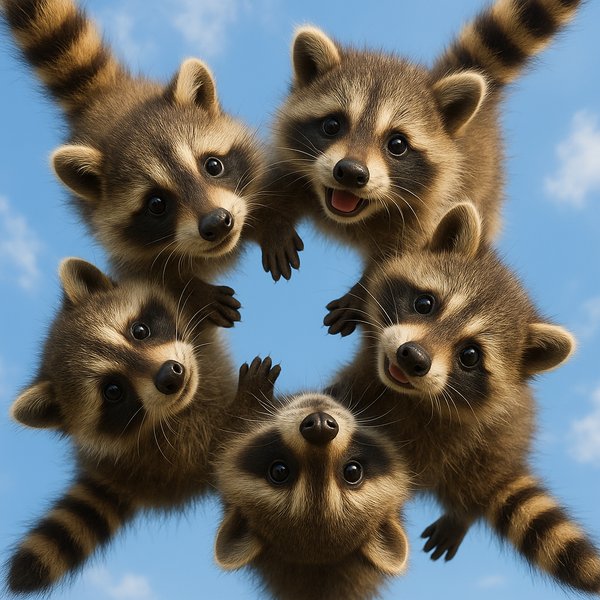 Circle of Playful Raccoon Kits
