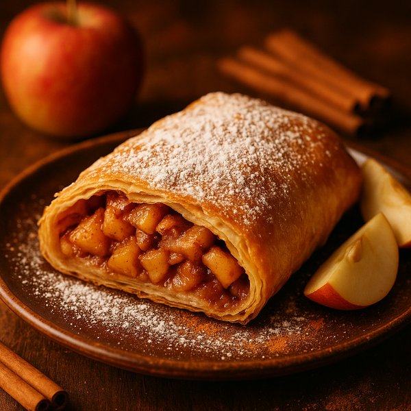 Classic Apfelstrudel with Cinnamon & Powdered Sugar